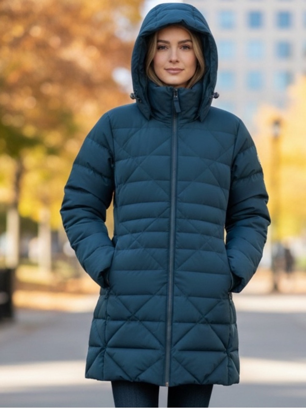 Lands' End Diamond Down Coat Teal Puffer Jacket S 6-8 Hooded Winter Parka Ski